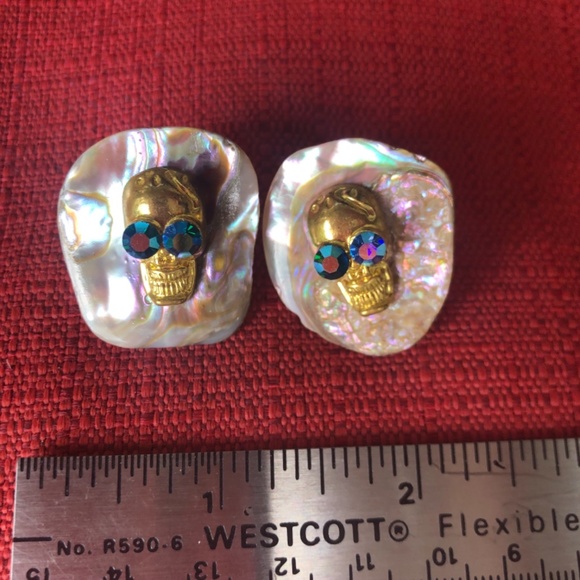Scull, Abalone & Swarovski Chrystal Earrings (One of a Kind) - Picture 7 of 10